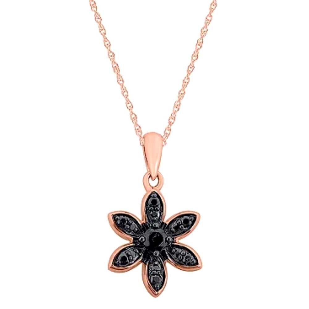1/5 Carat black diamond flower pendant